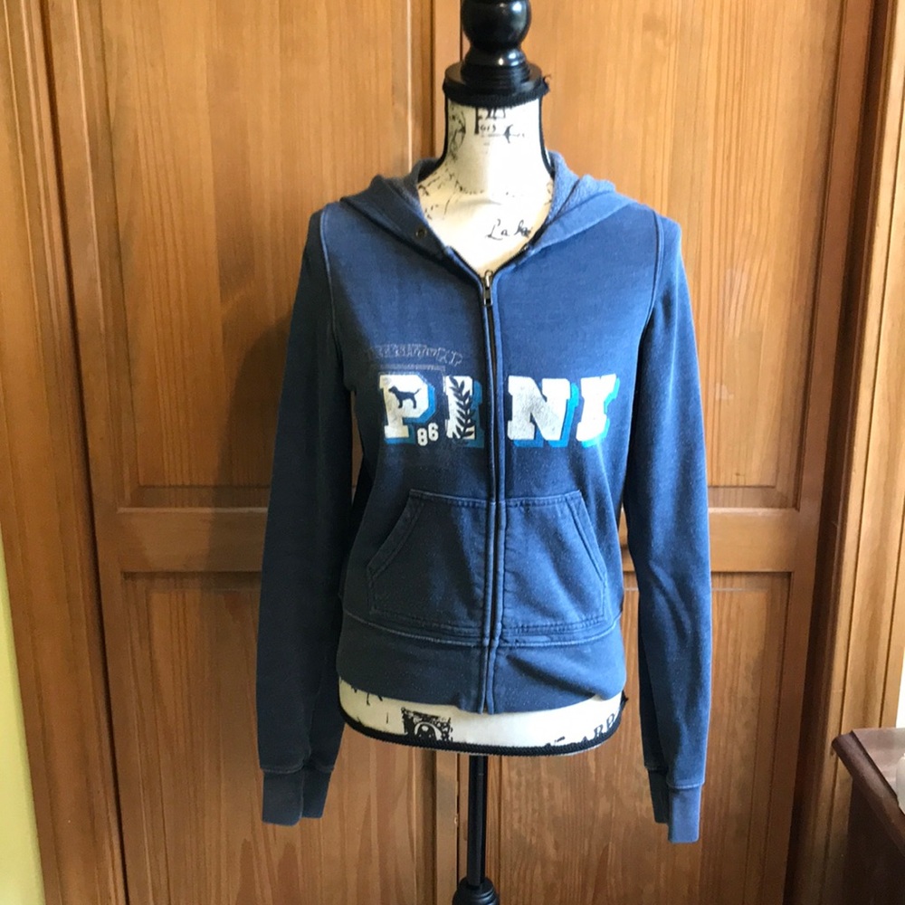💕vs pink navy blue zip up sweatshirt. S.